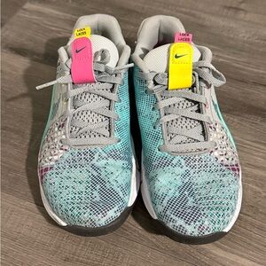 Nike Teal and Gray Sneakers with Pink and Yellow Accents